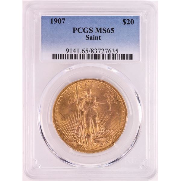 1907 $20 St. Gaudens Double Eagle Gold Coin PCGS MS65
