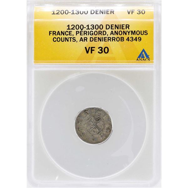 1200-1300 France Denier Perigord Coin ANACS VF30