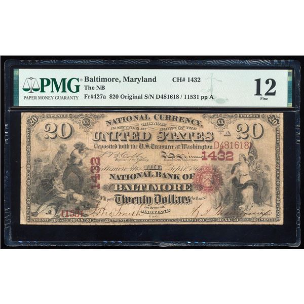 Original Series $20 NB of Baltimore, MD CH# 427a National Bank Note PMG Fine 12