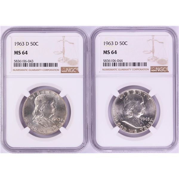 Lot of (2) 1963-D Franklin Half Dollar Coins NGC MS64