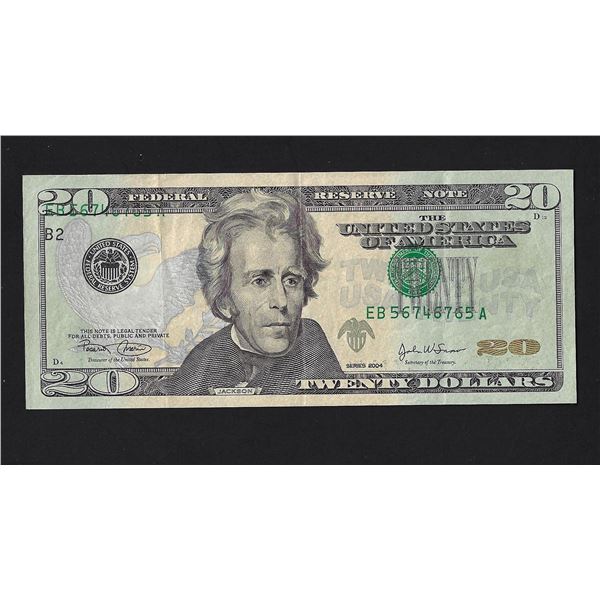 2004 $20 Federal Reserve Misalignment ERROR Note