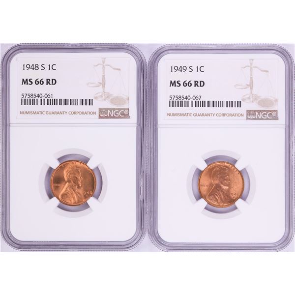 Lot of 1948-S & 1949-S Lincoln Wheat Cent Coins NGC MS66RD