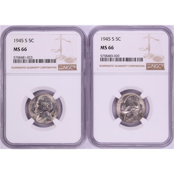 Lot of (2) 1945-S Jefferson Wartime Silver Nickel Coins NGC MS66