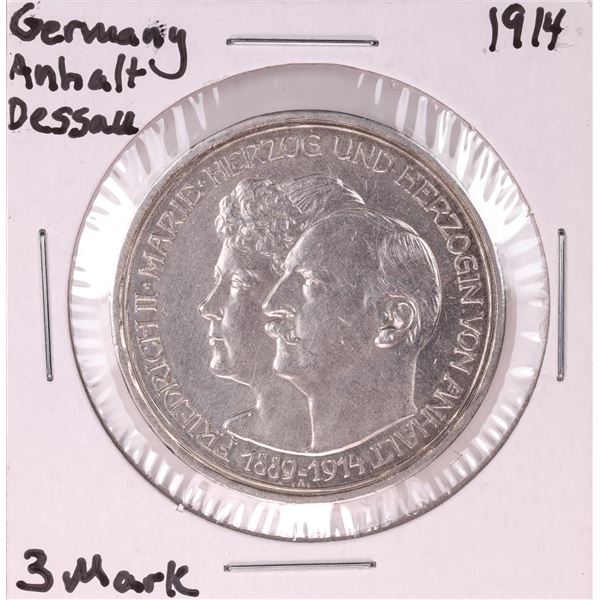 1914 Germany Anhalt Dessall 3 Mark Silver Coin
