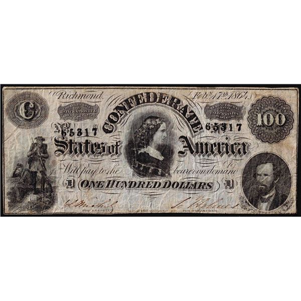 1864 $100 Confederate States of America Note