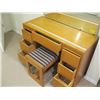 Image 2 : 3 PIECE BEDROOM SUITE, VANITY, DRESSER & STOOL, CHEST OF DRAWERS & WOOD BED FRAME