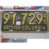 Image 1 : 1940 BRITISH COLUMBIA LICENCE PLATE