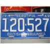 Image 1 : 1969 BRITISH COLUMBIA LICENCE PLATE