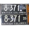 Image 1 : PAIR OF 1925 BRITISH COLUMBIA LICENCE PLATES