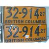 Image 1 : PAIR OF 1927 BRITISH COLUMBIA LICENCE PLATES
