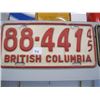 Image 1 : 1945 BC LICENCE PLATE