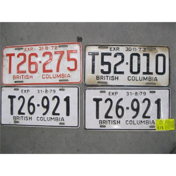 3 BC LICENCE PLATES, '72-'79