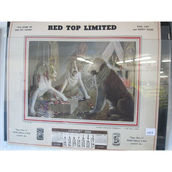 RED TOP LIMITED 1959 CALENDAR WITH POKER DOGS