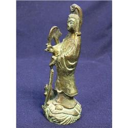 Archaic Bronze Kwan Yin Fertility Statue #1612286