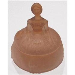 CRINOLINE GIRL Pink Satin Glass Powder Jar #1612719