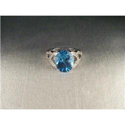 14K WG Huge Blue Topaz Diamond Filigree Ring #1612950