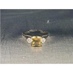 Estate 14K WG Citrine Diamond Filigree Ring #1612953