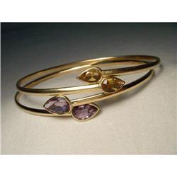 14K YG Citrine Amethyst Bangle Set Bracelets #1612967