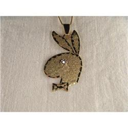 14K YG Gold Diamond Playboy Bunny Charm Pendant#1612972