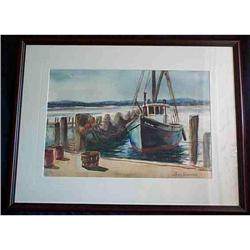 1961Painting Fishing Boat In The Harbor Sgn. #1612991