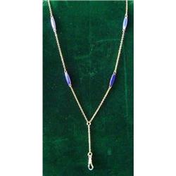 Antique Blue Enamel  & 14K Gold Chain #1613204