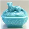 Image 1 : Portieux Blue Milk Glass DOG ON RUG Powder Jar #1621096