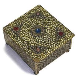 Brass,Teak & Glass Jeweled Jewelry Box #1621114