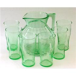 Green Depression Glass Pitcher and Tumbler Set #1621185