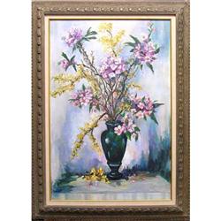 ORIG OIL PAINTING STILL LIFE FLOWER ARRANGEMENT#1621248