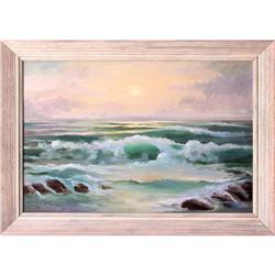 ORIG OIL PAINTING SEASCAPE WAVES & BOULDERS #1621249