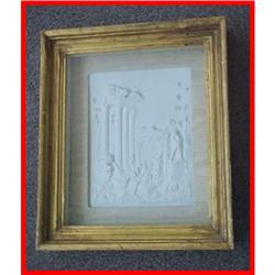 Framed  Bisque Porcelain Figural Plaque Tile #1632477