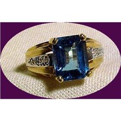 14k Gold Ring with Blue topaz & 6 diamonds sz 5#1632747