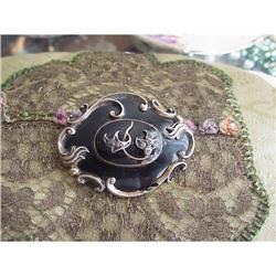 Victorian Enamel and Diamonds MOURNING BROOCH #1632802