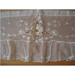 ANTIQUE FRENCH LACE CURTAIN VALANCE TAMBOUR #1632809
