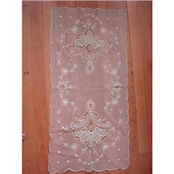ANTIQUE FRENCH NETTED LACE TAMBOUR WORK RUNNER #1632811