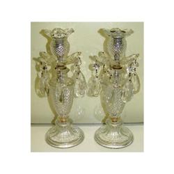 Pair Pressed Glass & Crystal Luster Candle #1632814