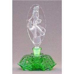 Czech Bohemian GREEN Intaglio Perfume Bottle #1643338