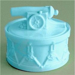 Toy Canon on Drum Blue Milk Glass Powder Jar #1643868