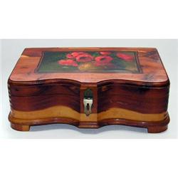 Curved Cedar Jewelry Box Flower Picture on Top #1643883