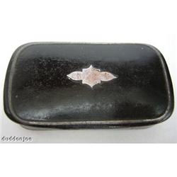 Papier Mache Inlaid silver Snuff Box (c1840) #1644100