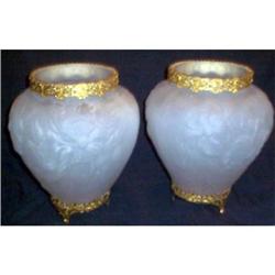 Two Tiffin Glass Poppy Vases with Brass Feet #1644119