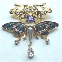 Czech enamel and rhinestone moth pin #1644159