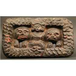 Burmese Temple Plaque, Goddess, Lions and Snake#1644406