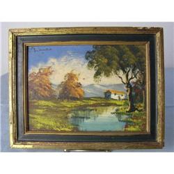 Artist Signed Oil on Wood, Pastoral Scene #1644491