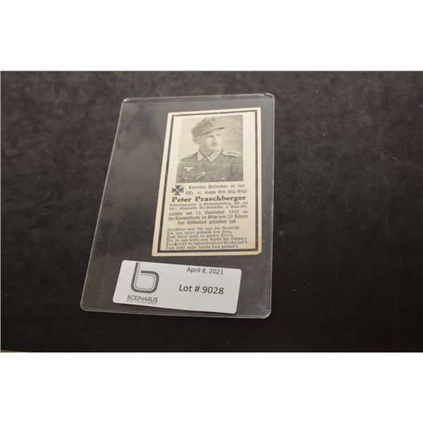 WWII GERMAN SOLDIER DEATH CARD