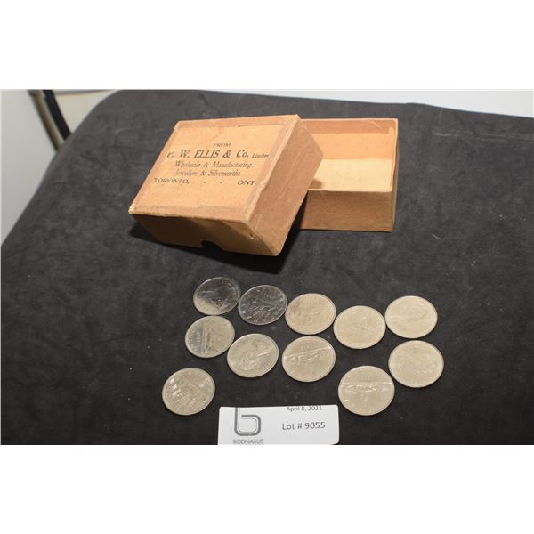 11 CANADA DOLLAR COINS IN OLD BOX