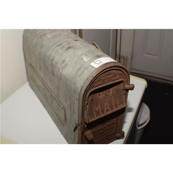 ANTIQUE 1902 LAST PAT. U.S. MAILBOX CAST AND GALVANIZED