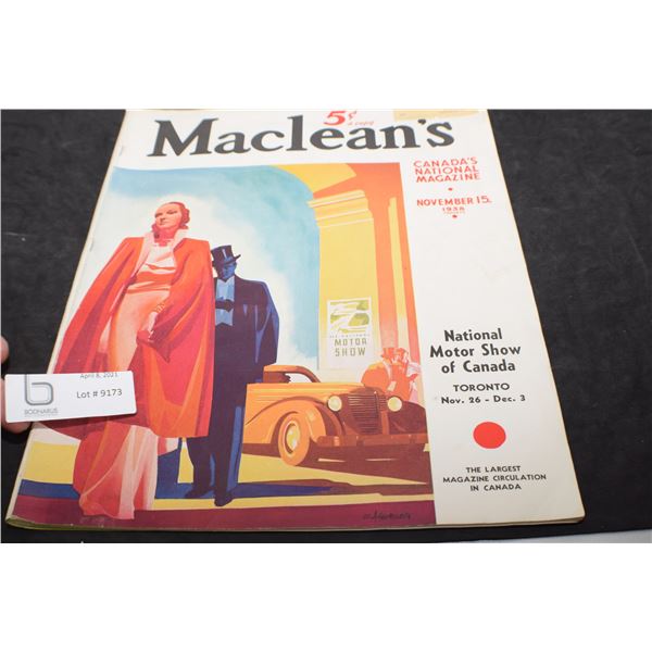 MACLEANS 1938 MAGAZINE - AUTOMOBILE ISSUE