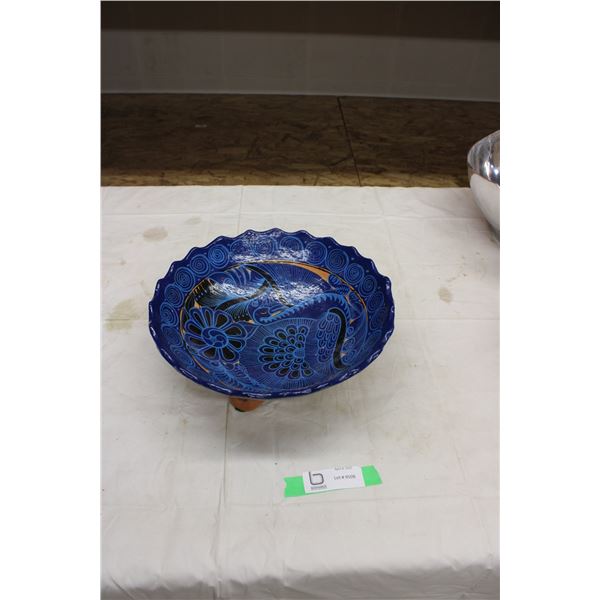 Blue Ceramic Mexican Footed Bowl