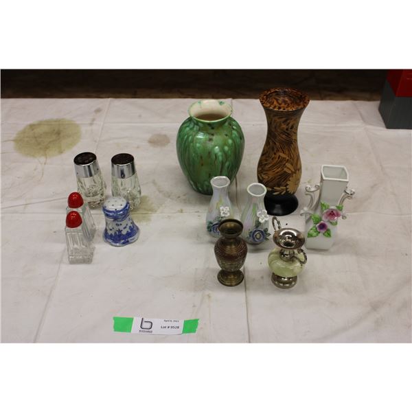 Assorted Salt + Pepper Shakers with Miniature Vases